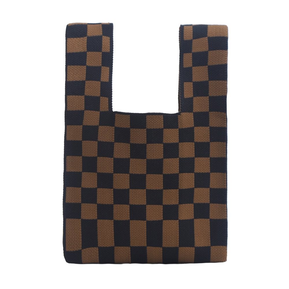 Knit Hand Bag - Brown Checkered